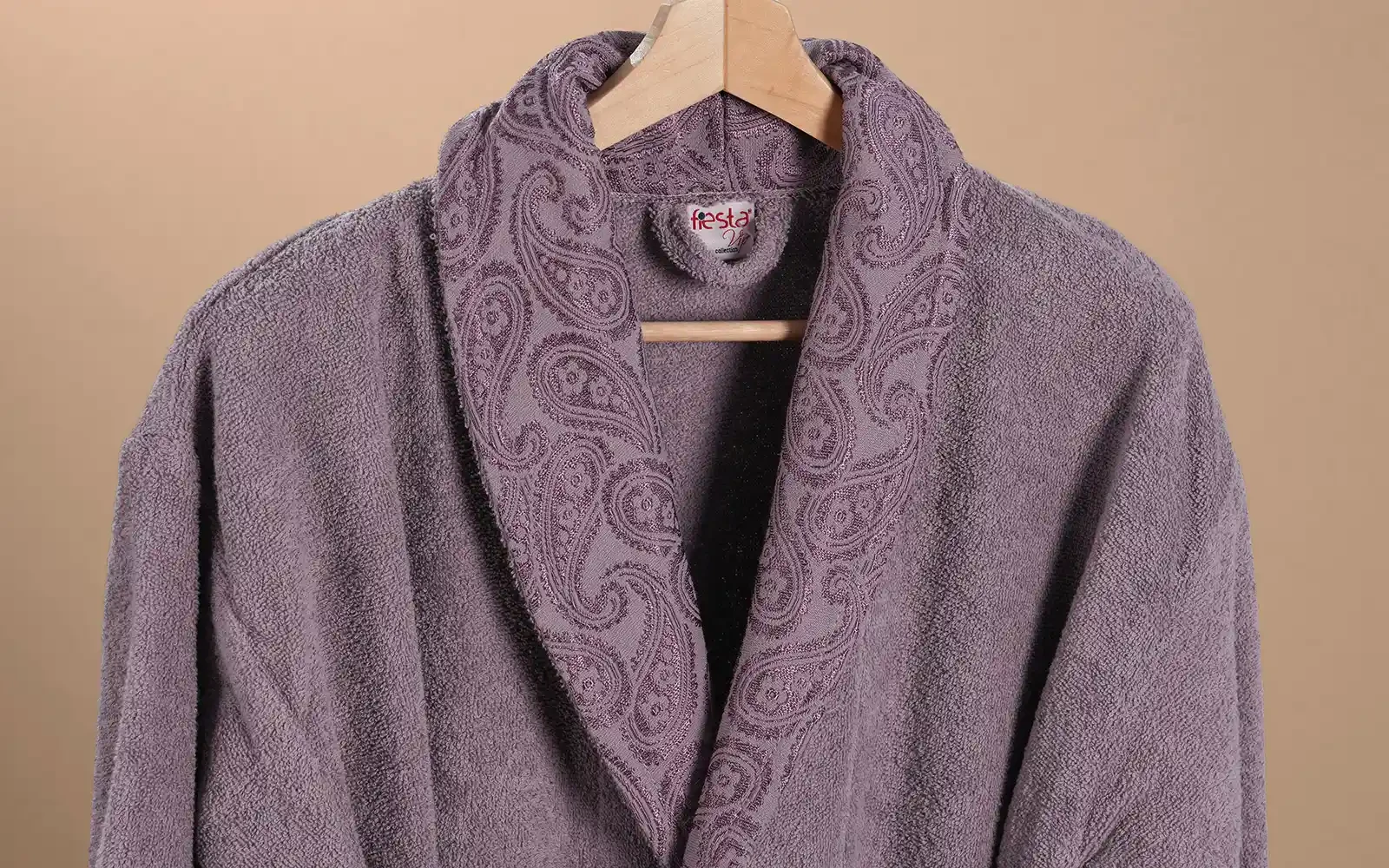 Fiesta Unisex Premium Cotton Jacquard Boucel Bathrobe Set 6 PCS - Cream & Purple
