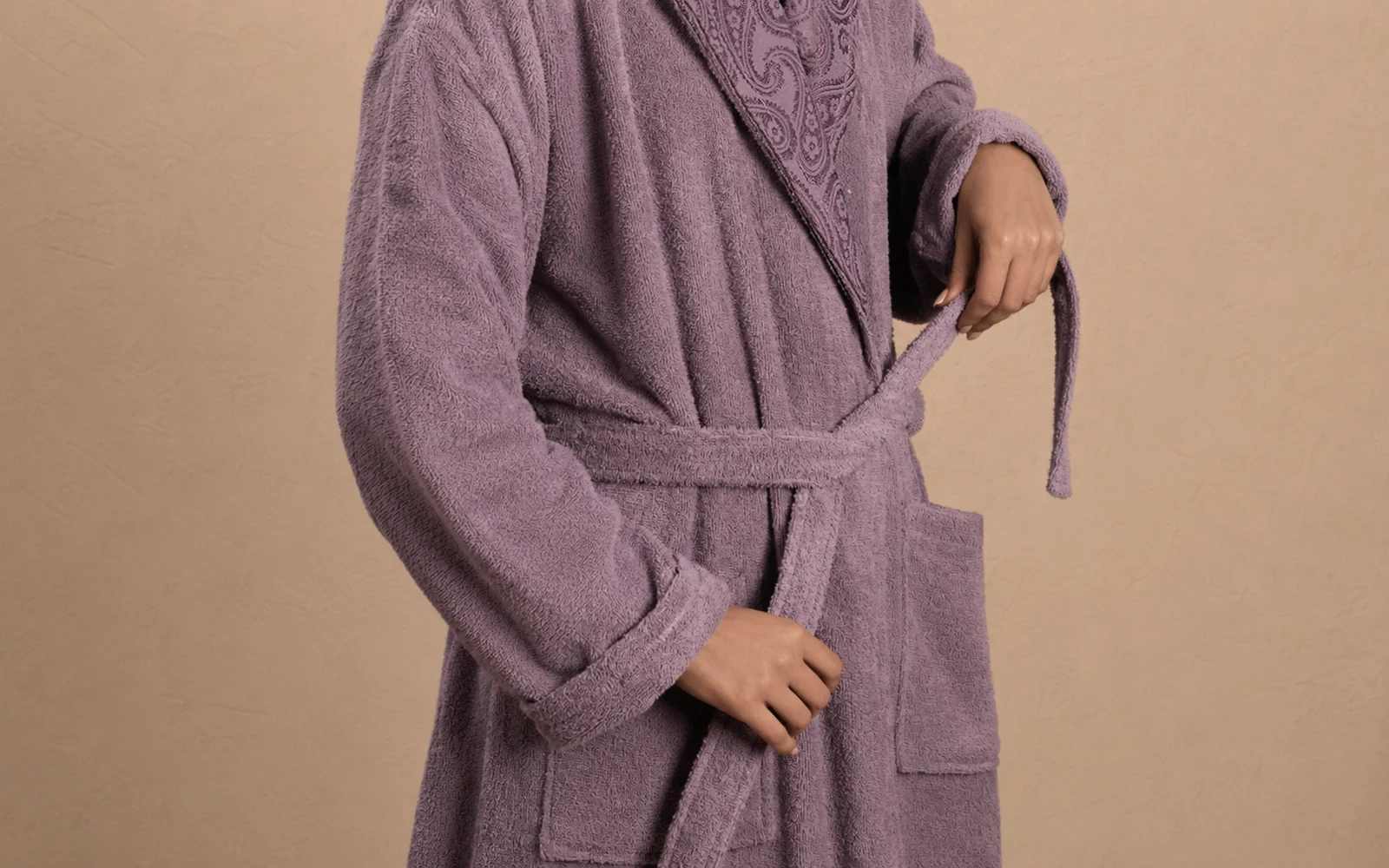 Fiesta Unisex Premium Cotton Jacquard Boucel Bathrobe Set 6 PCS - Cream & Purple