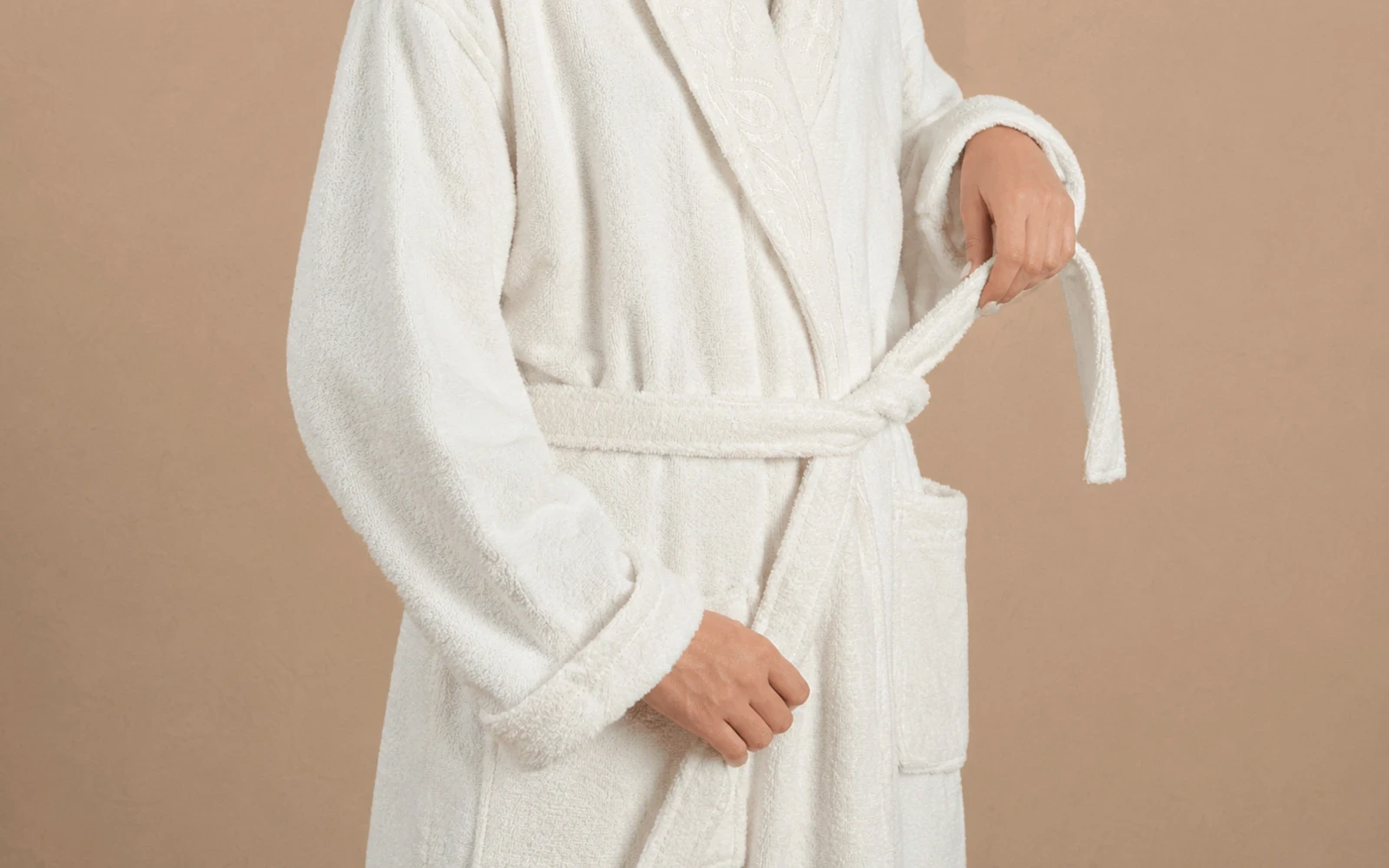 Fiesta Unisex Premium Cotton Jacquard Boucel Bathrobe Set 6 PCS - Cream & Purple