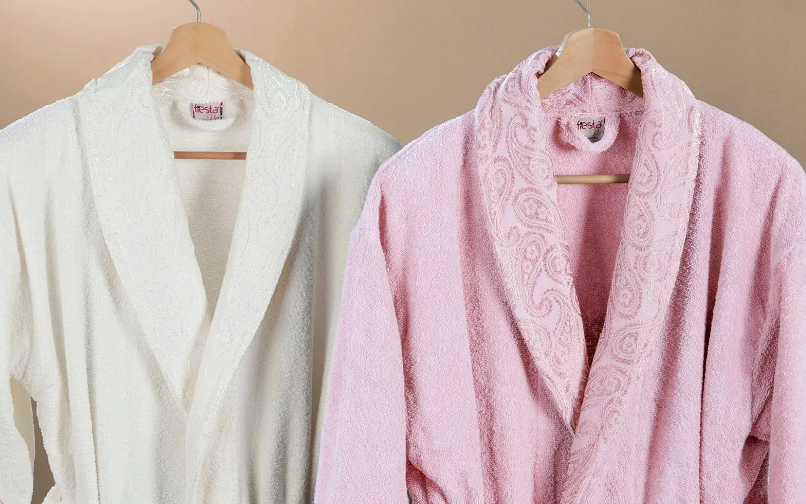 Fiesta Unisex Premium Cotton Jacquard Boucel Bathrobe Set 6 PCS - L.Pink & Cream