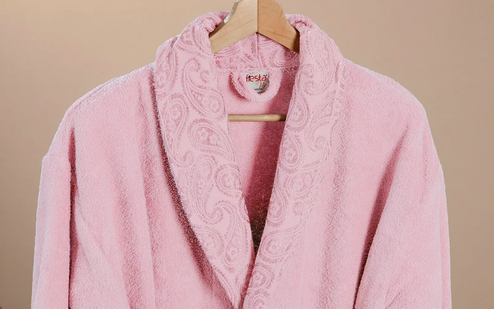 Fiesta Unisex Premium Cotton Jacquard Boucel Bathrobe Set 6 PCS - L.Pink & Cream