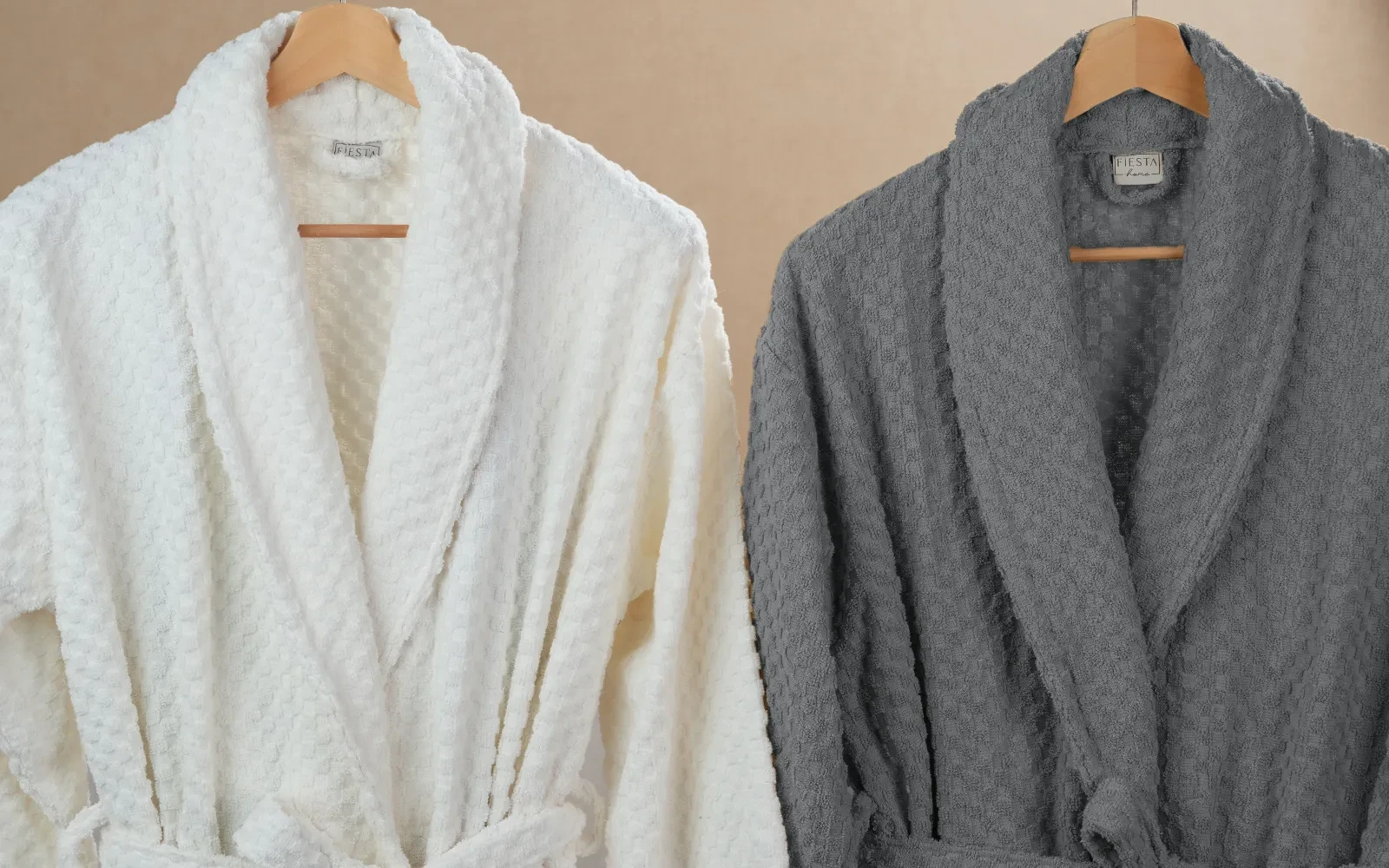 Fiesta Unisex Elite Cotton Boucel Bathrobe Set 6 PCS - Cream & Grey