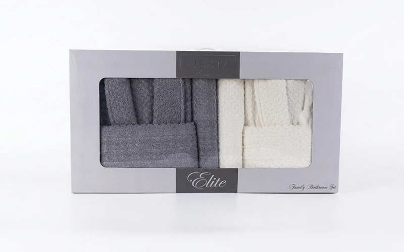 Elite Cotton Jacquard Boucel Bathrobe Set 6 PCS - Cream & D.Grey