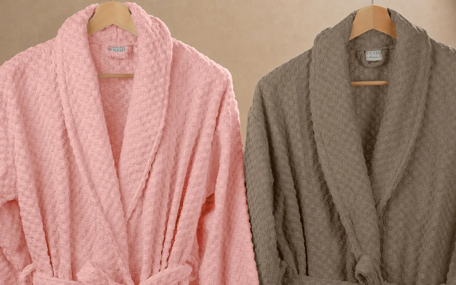 Fiesta Unisex Elite Cotton Boucel Bathrobe Set 6 PCS - Brown & Pink