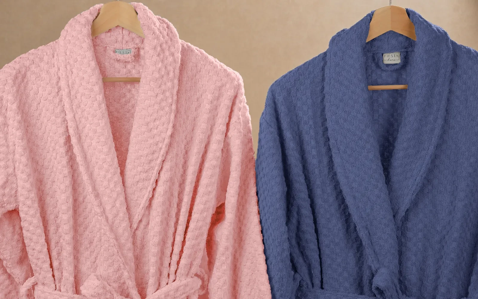 Fiesta Unisex Elite Cotton Boucel Bathrobe Set 6 PCS - Navy & Pink