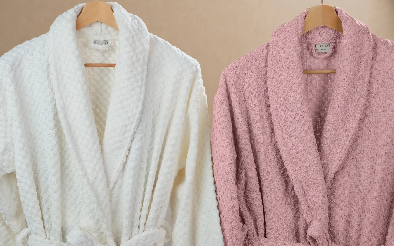 Fiesta Unisex Elite Cotton Boucel Bathrobe Set 6 PCS - Cream & Pink