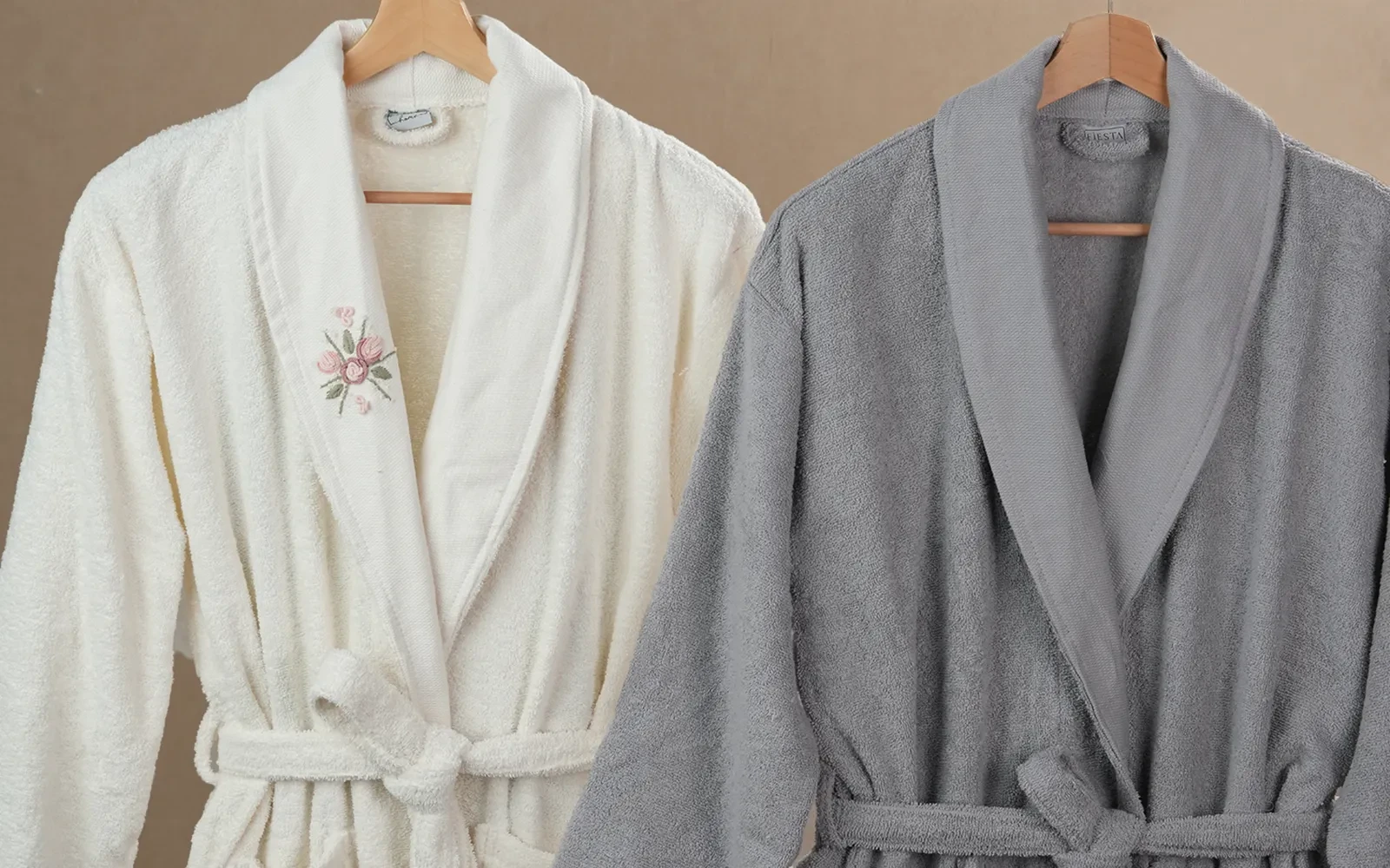Fiesta Unisex Elite Cotton Embroidered Rococo Bathrobe Set 6 PCS - Cream & Grey