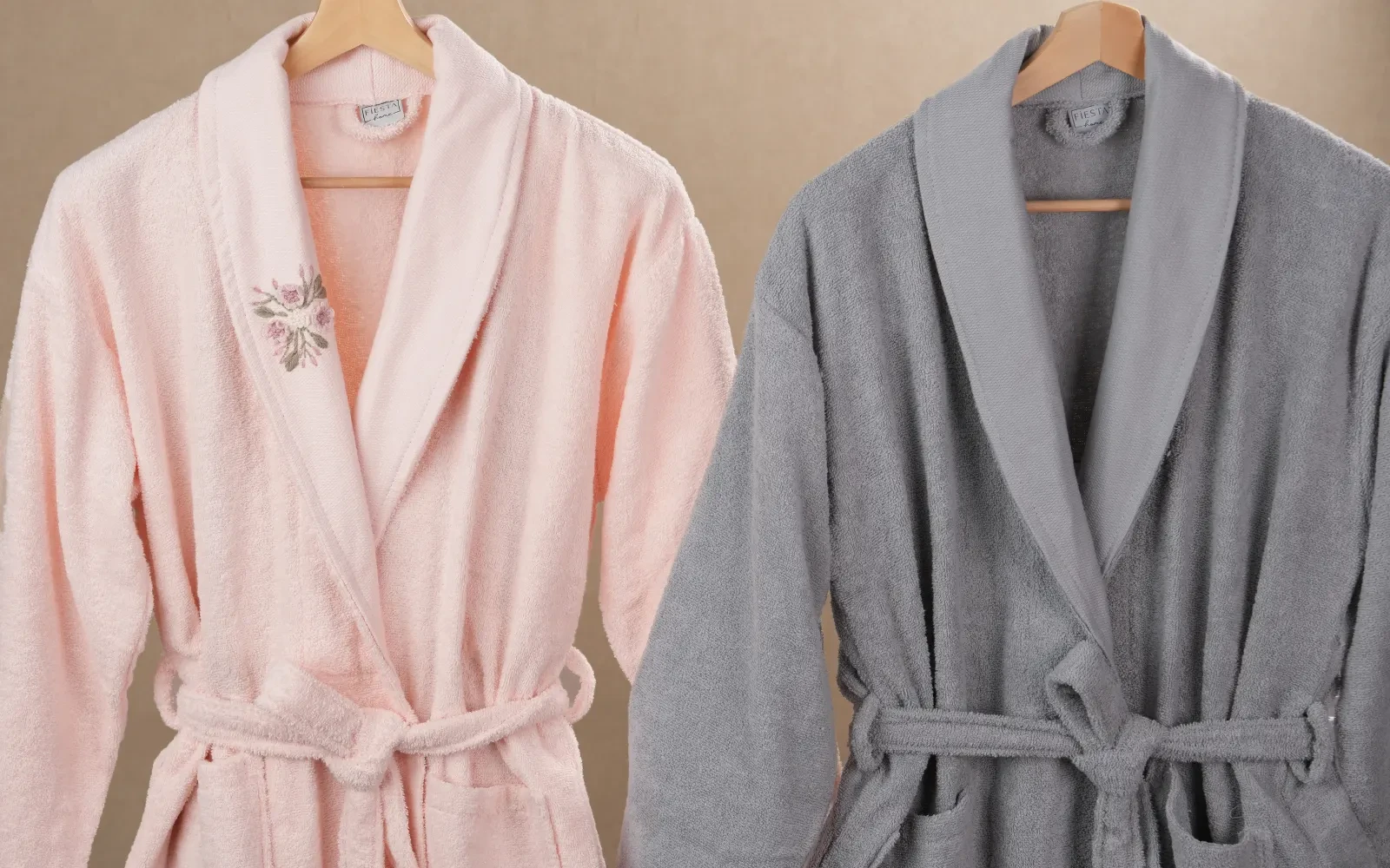 Fiesta Unisex Elite Cotton Embroidered Rococo Bathrobe Set 6 PCS - Grey & L.Pink