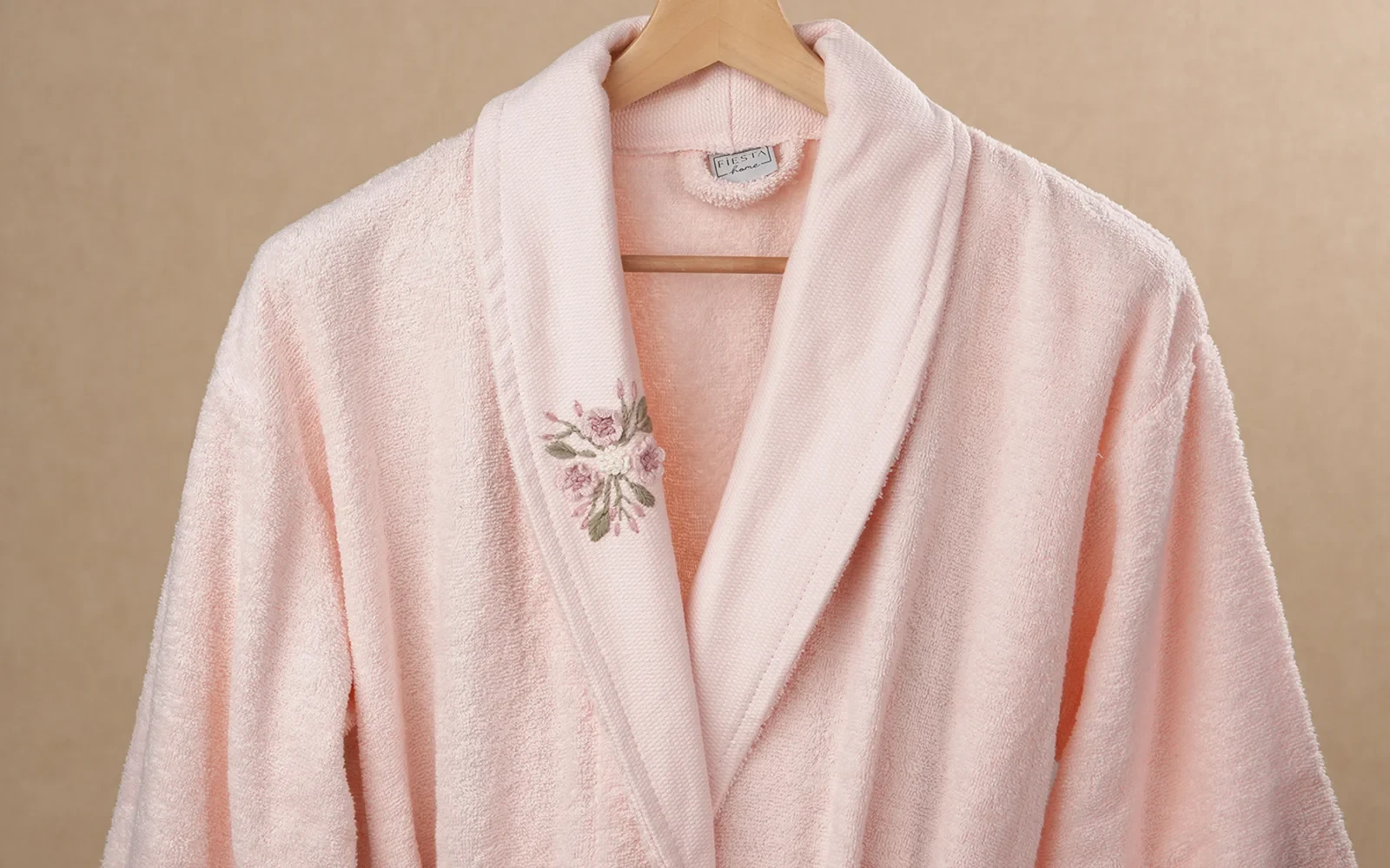 Fiesta Unisex Elite Cotton Embroidered Rococo Bathrobe Set 6 PCS - Grey & L.Pink