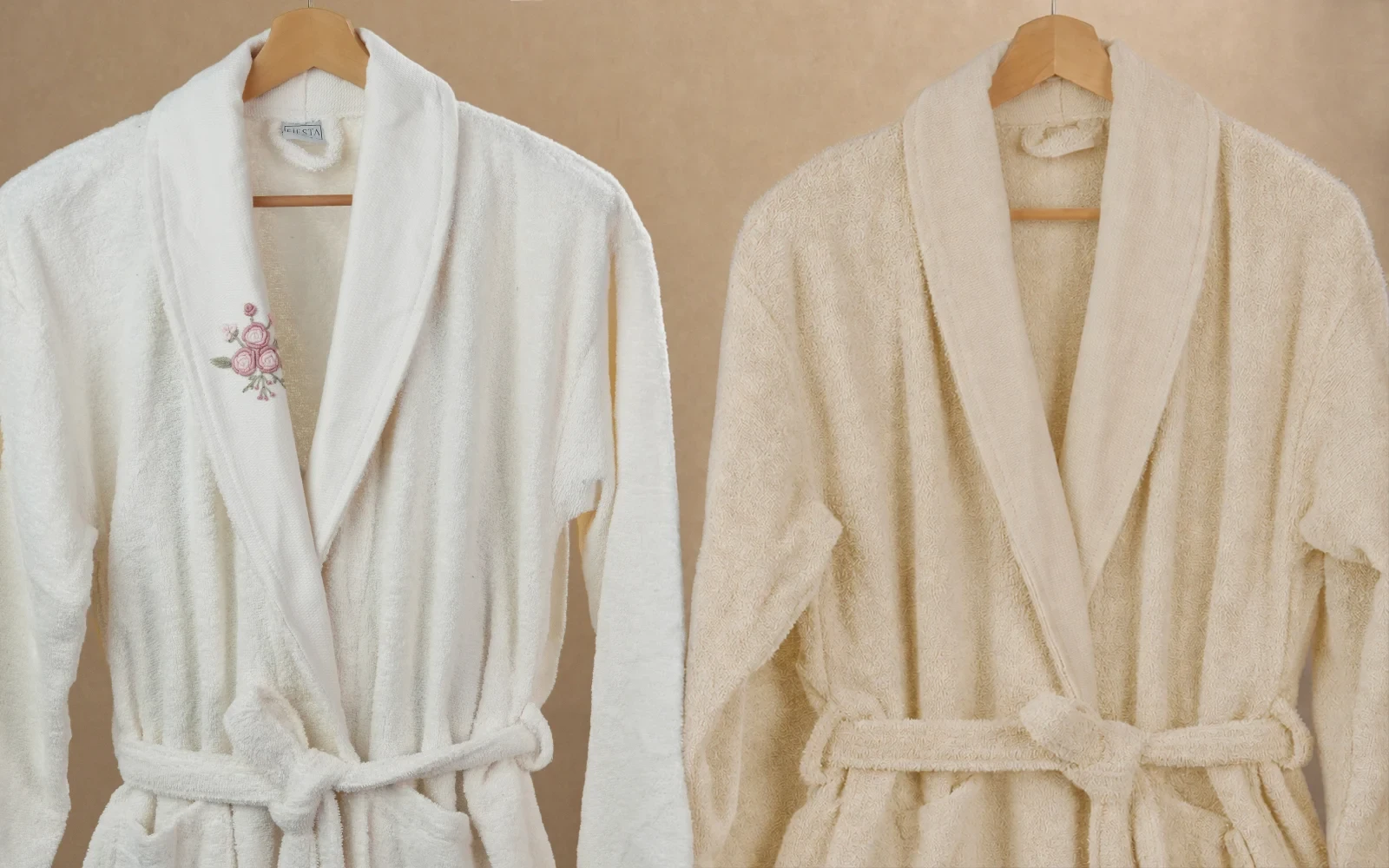Fiesta Unisex Elite Cotton Embroidered Rococo Bathrobe Set 6 PCS - Cream & Beige