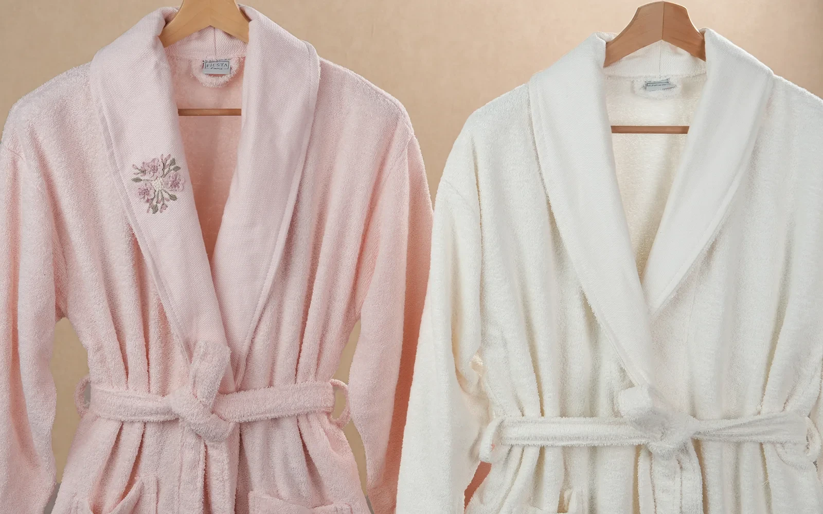 Fiesta Unisex Elite Cotton Embroidered Rococo Bathrobe Set 6 PCS - Cream & L.Pink