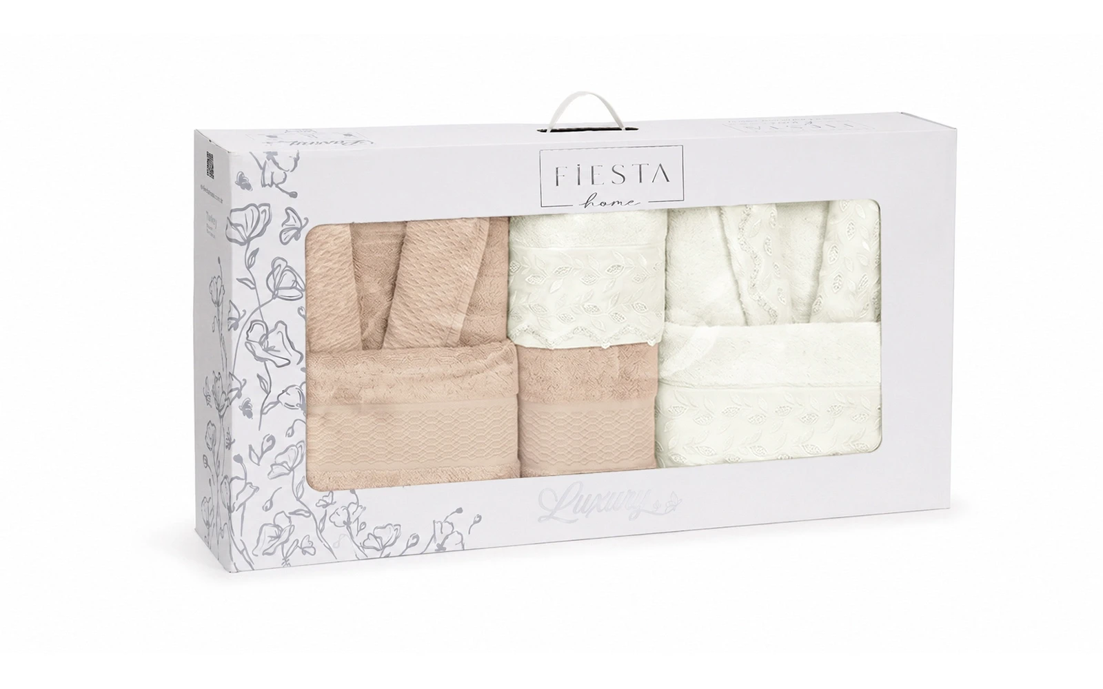 Fiesta Unisex Luxury Cotton 3D Boucle Bathrobe Set 6 PCS - Cream & Beige