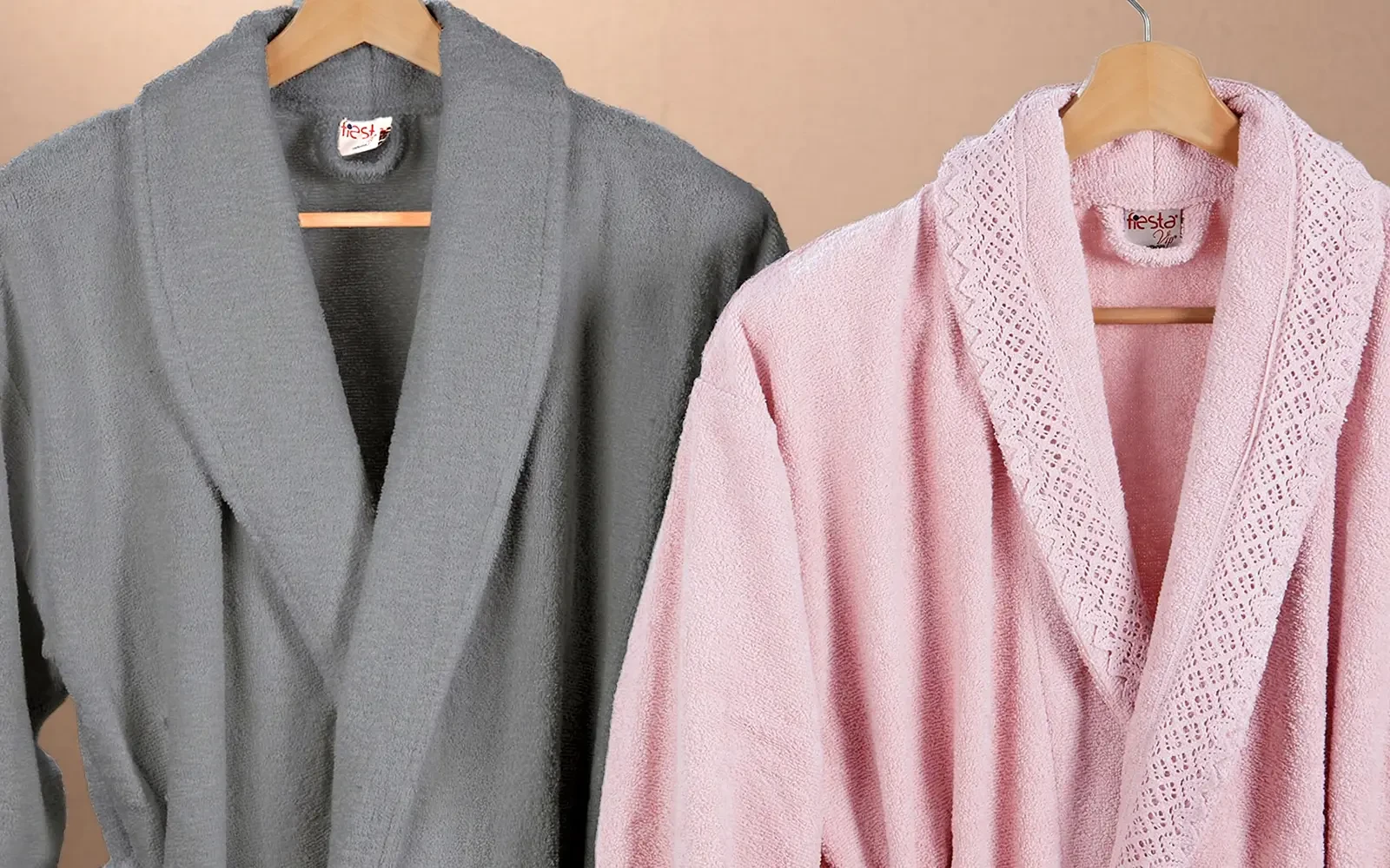 Fiesta Unisex Kopenaki Cotton Boucel Textured Bathrobe Set 6 PCS - D.Grey & L.Pink