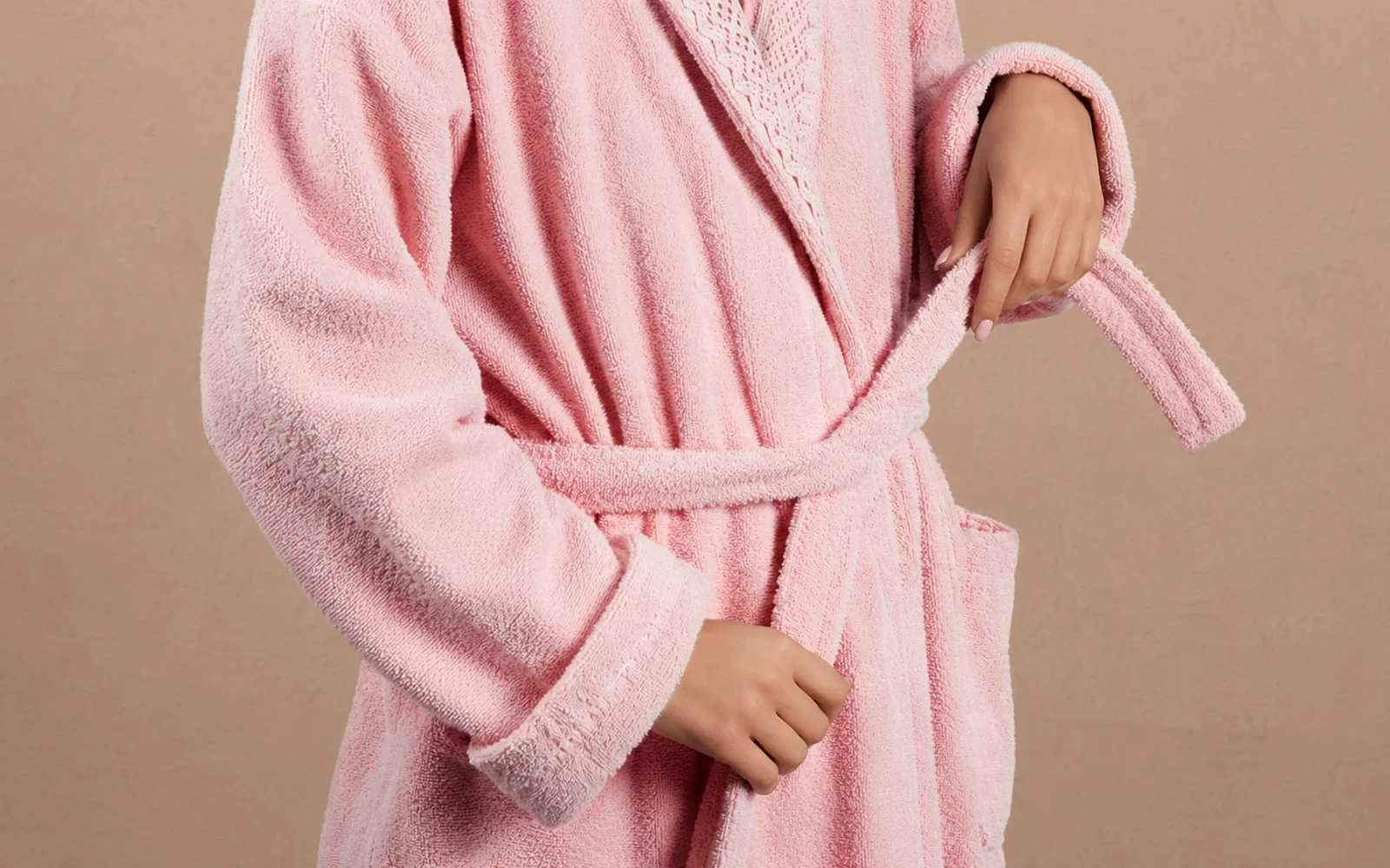 Fiesta Unisex Kopenaki Cotton Boucel Textured Bathrobe Set 6 PCS - D.Grey & L.Pink