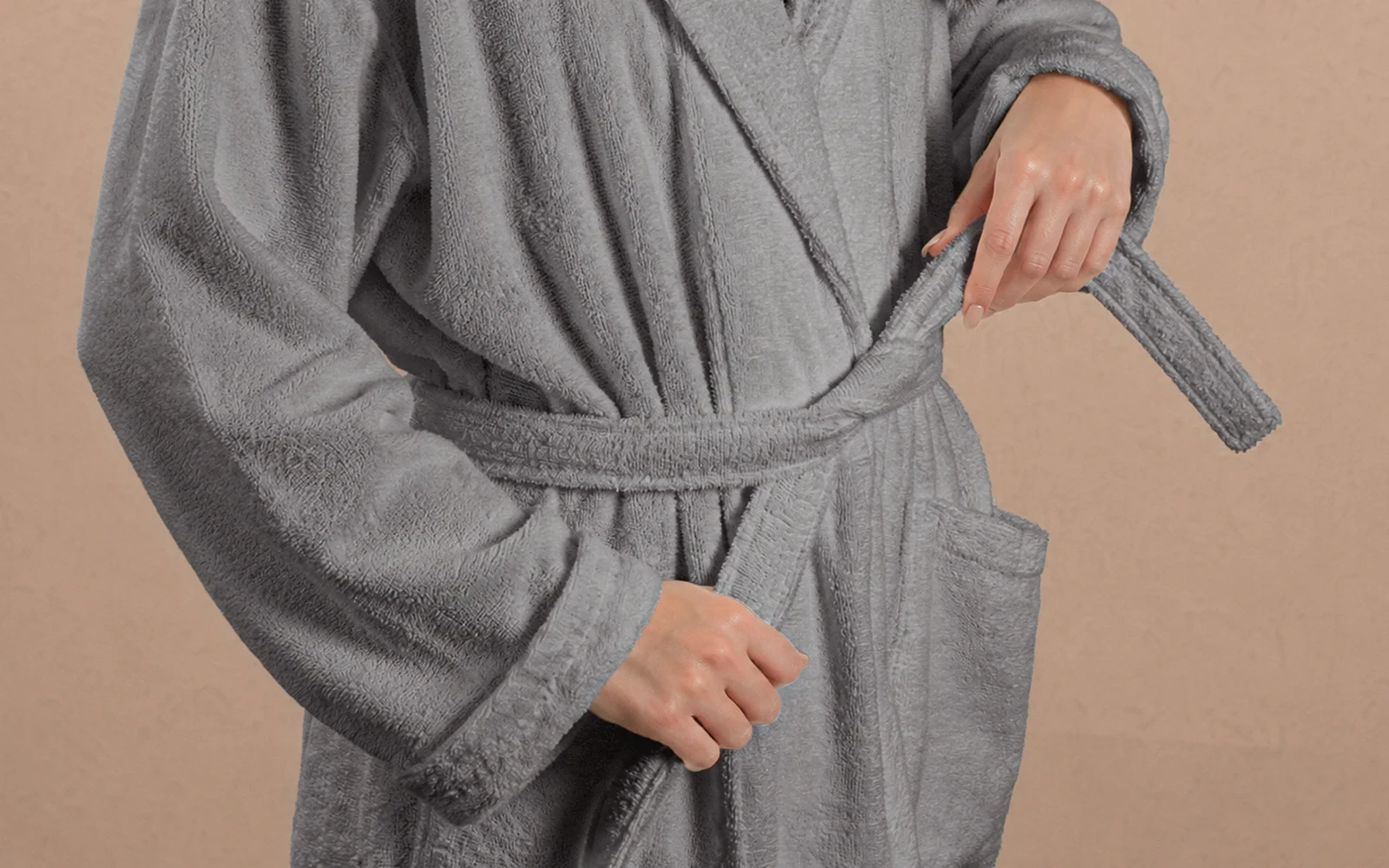 Fiesta Unisex Kopenaki Cotton Boucel Textured Bathrobe Set 6 PCS - D.Grey & L.Pink