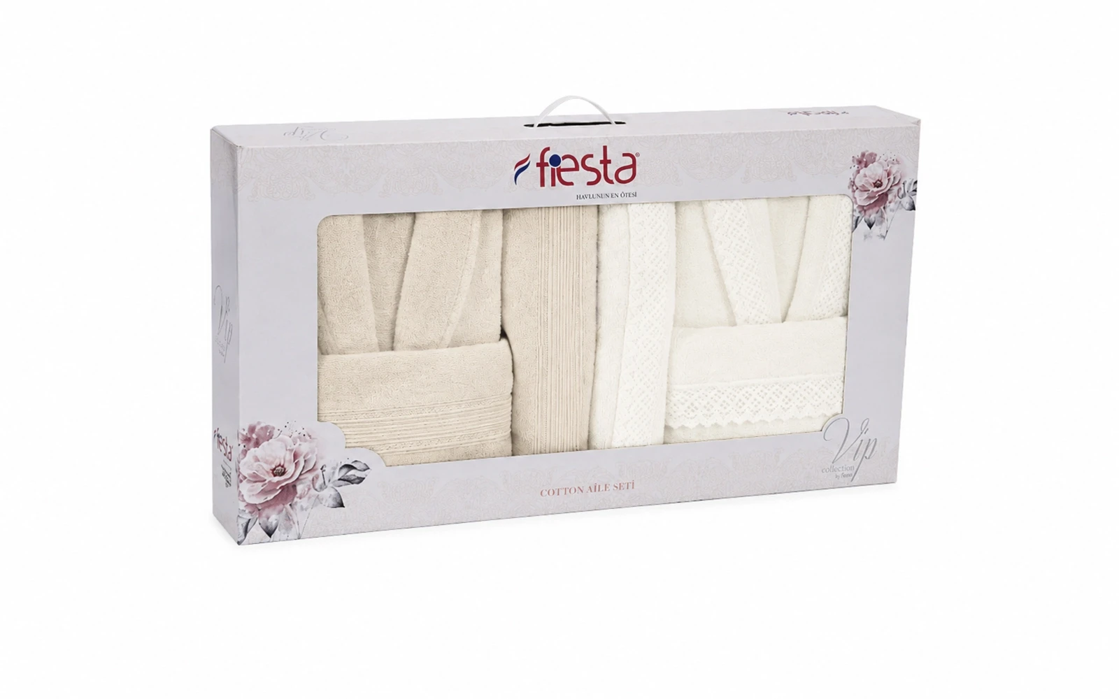 Fiesta Unisex Kopenaki Cotton Boucel Textured Bathrobe Set 6 PCS - Cream & L.Beige