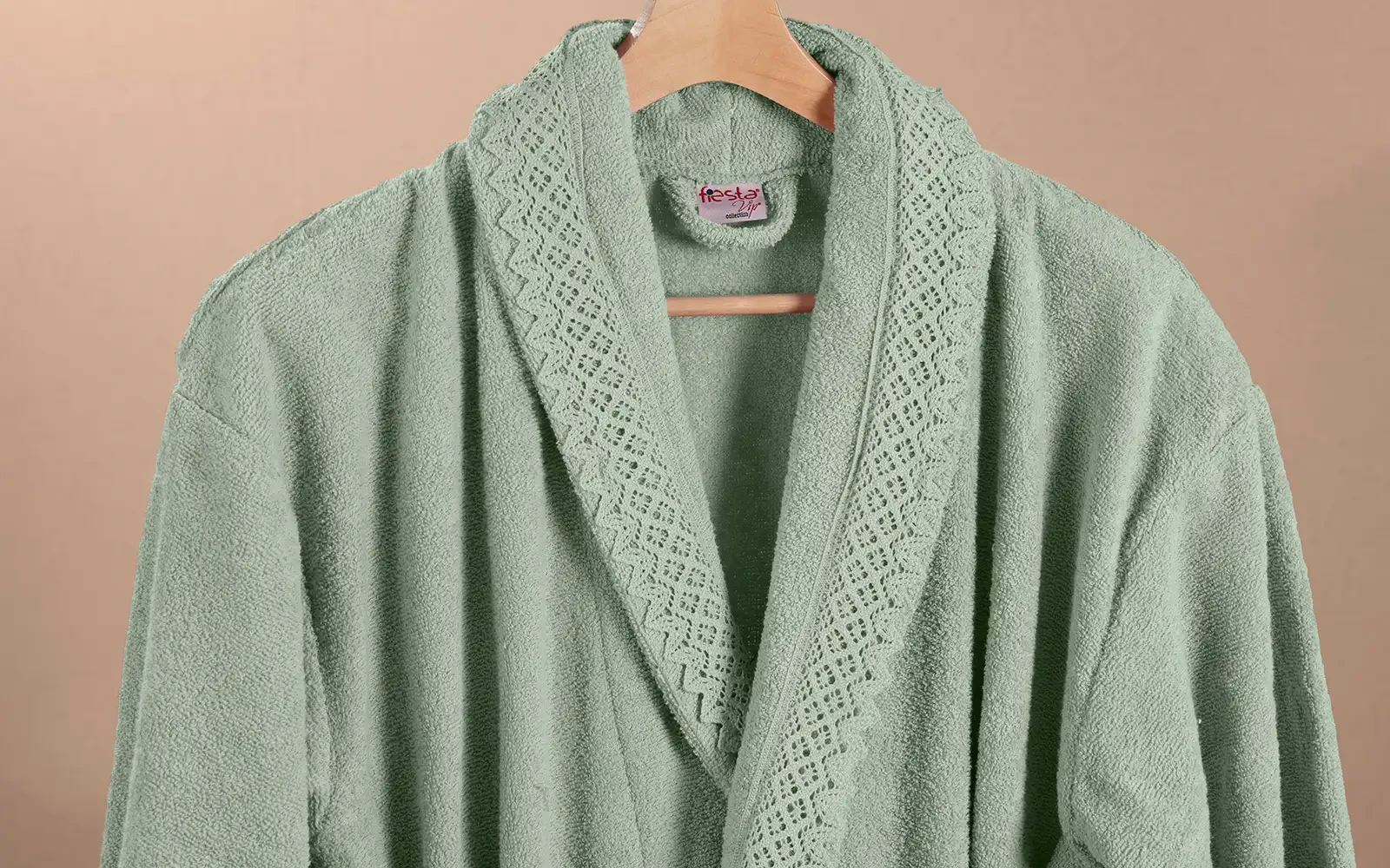 Fiesta Unisex Kopenaki Cotton Boucel Textured Bathrobe Set 6 PCS - Cream & Green