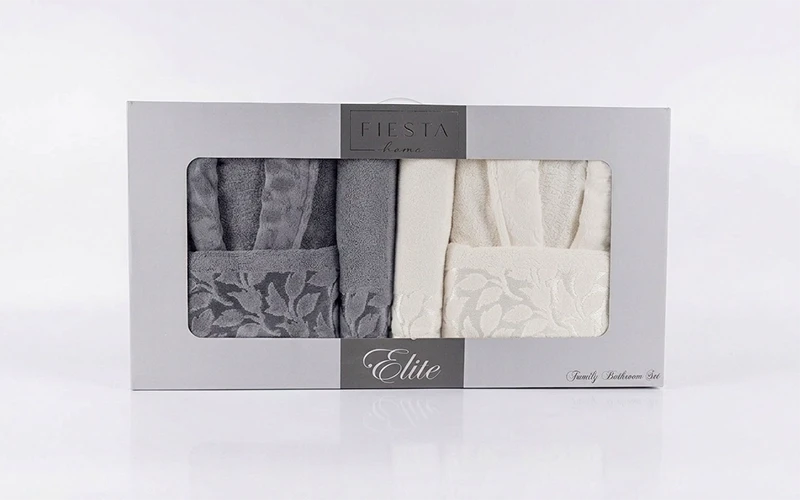 Elite Cotton Jacquard Bathrobe Set 6 PCS - Cream & D.Grey