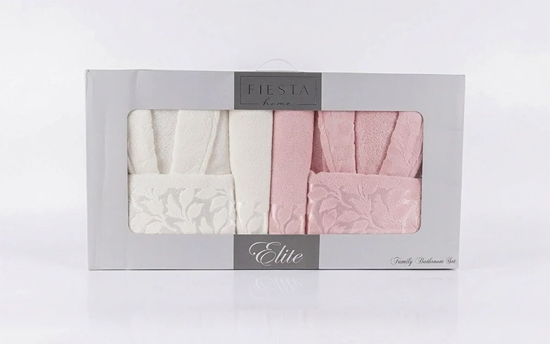Elite Cotton Jacquard Bathrobe Set 6 PCS - Cream & Peach