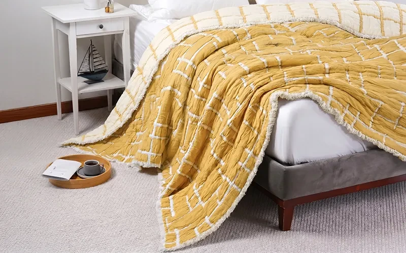 Labirent Turkish Cotton Double Face BedSpread Bedding 1 PC - King Cream & Mustard