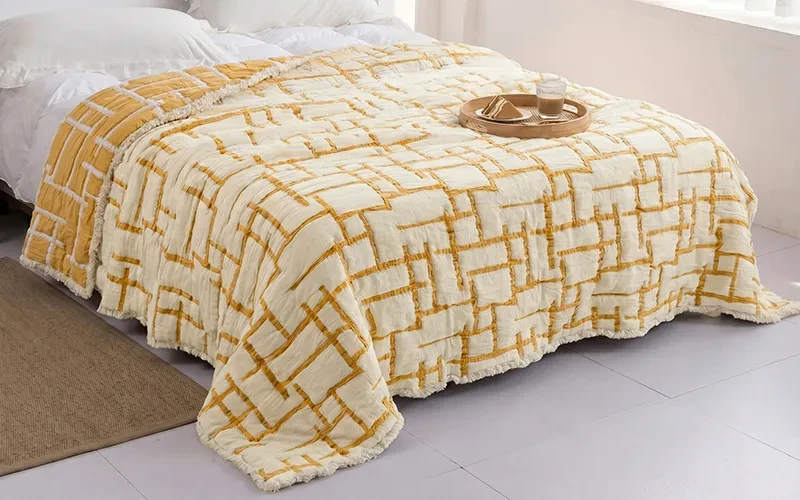 Labirent Turkish Cotton Double Face BedSpread Bedding 1 PC - King Cream & Mustard