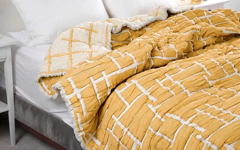 Labirent Turkish Cotton Double Face BedSpread Bedding 1 PC - King Cream & Mustard