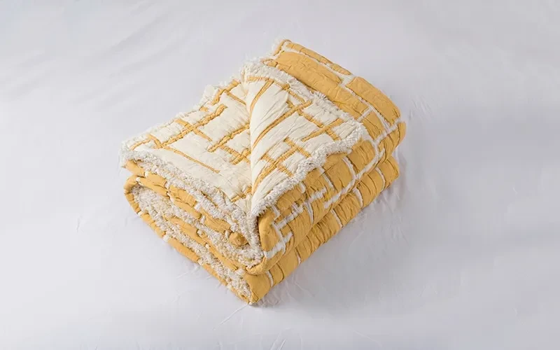 Labirent Turkish Cotton Double Face BedSpread Bedding 1 PC - King Cream & Mustard