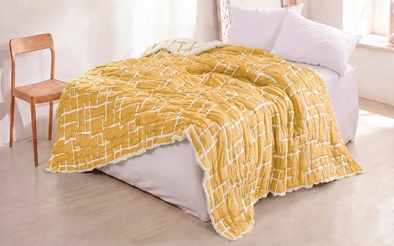 Labirent Turkish Cotton Double Face BedSpread Bedding 1 PC - King Cream & Mustard