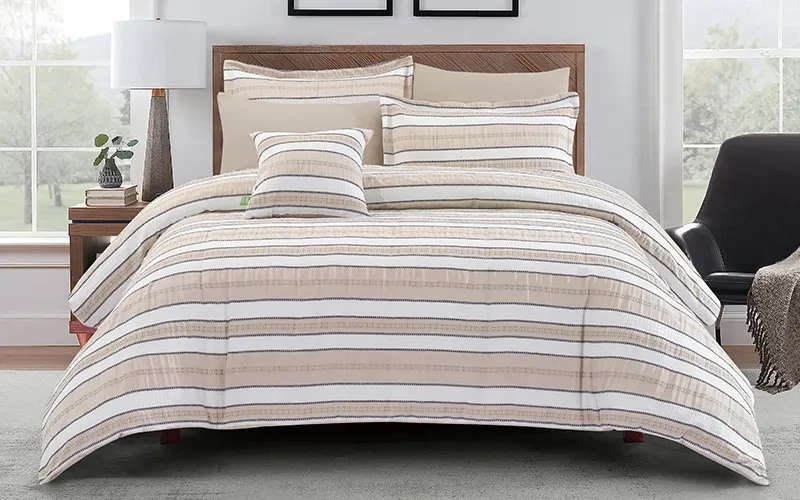 Valentini Jacquard Stripe Comforter Bedding Set 7 PCS - King Beige