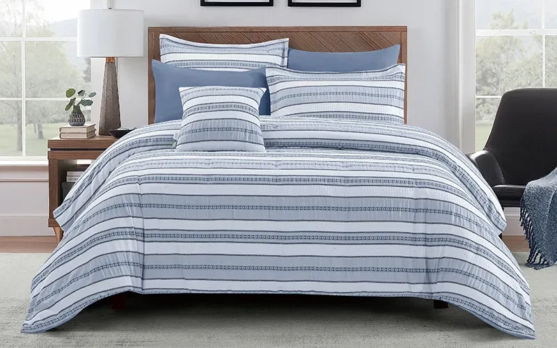 Valentini Jacquard Stripe Comforter Bedding Set 7 PCS - King Grey Blue