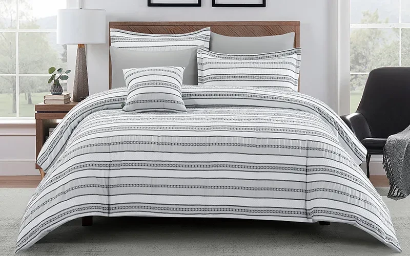 Valentini Jacquard Stripe Comforter Bedding Set 7 PCS - King L.Grey
