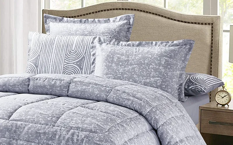 Abstract Jacquard Comforter Bedding Set 8 PCS - King Grey