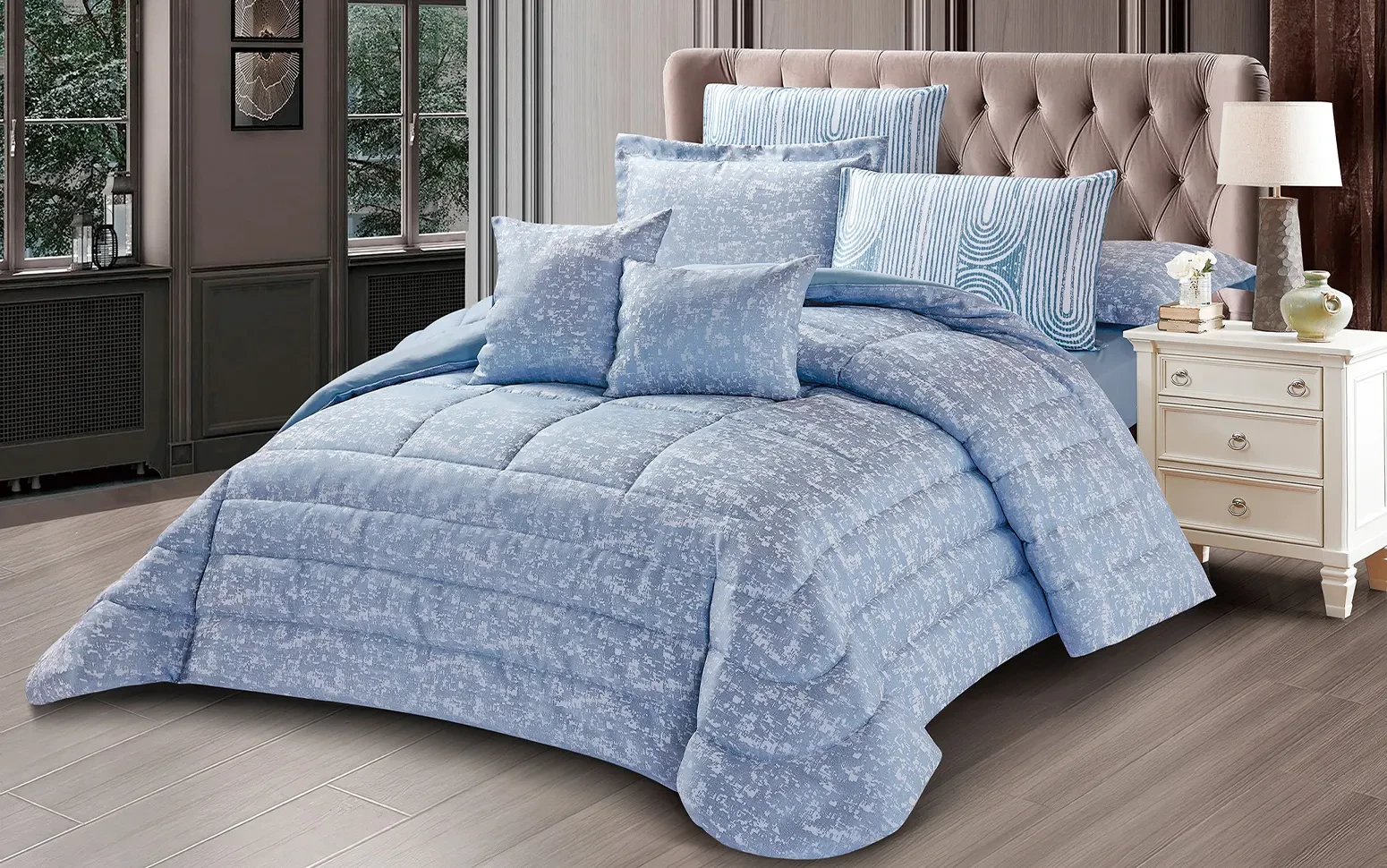 Abstract Jacquard Comforter Bedding Set 8 PCS - King Blue