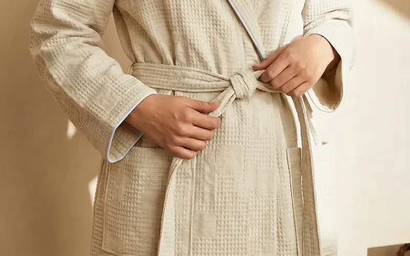 Turkish Unisex Cotton Waffle Bathrobe 1 PC - Cream ( S / M )