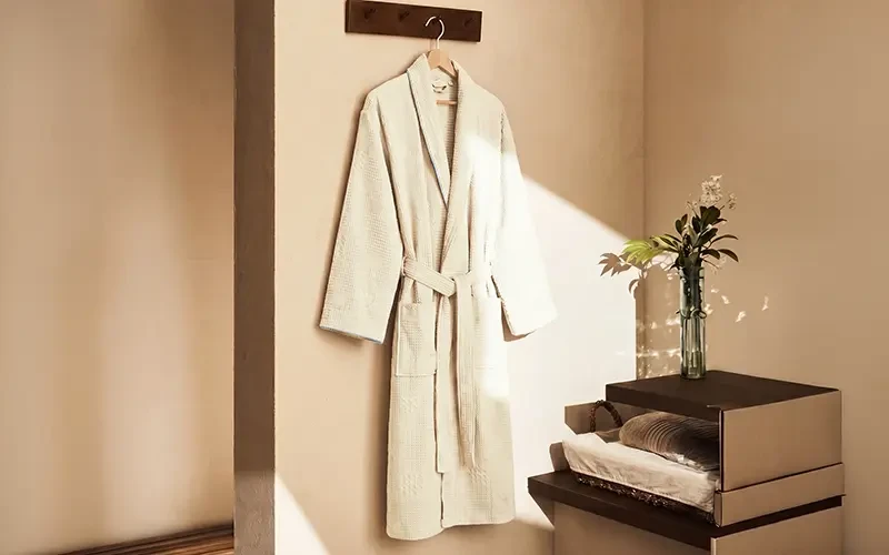 Turkish Unisex Cotton Waffle Bathrobe 1 PC - Cream ( S / M )