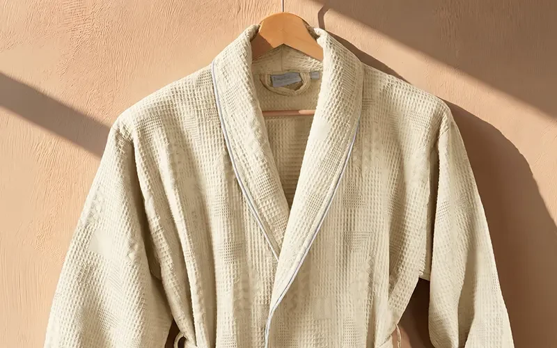 Turkish Unisex Cotton Waffle Bathrobe 1 PC - Cream ( S / M )