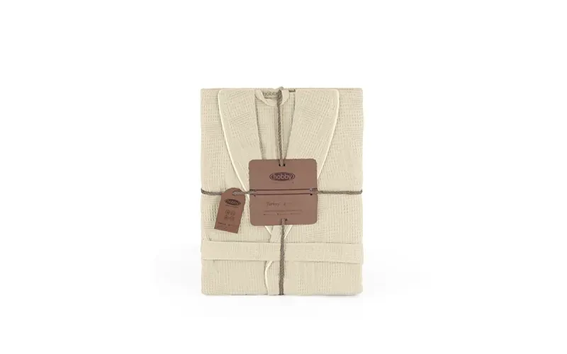Turkish Unisex Cotton Waffle Bathrobe 1 PC - Cream ( S / M )