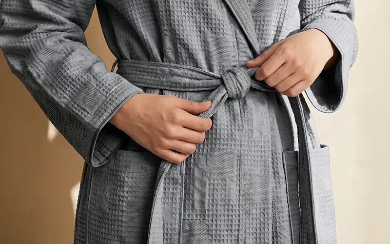 Turkish Unisex Cotton Waffle Bathrobe 1 PC - Grey ( S / M )