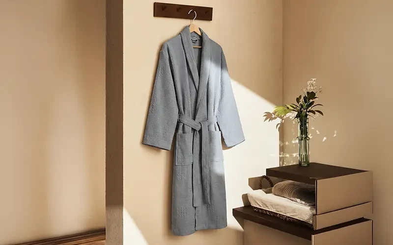 Turkish Unisex Cotton Waffle Bathrobe 1 PC - Grey ( S / M )