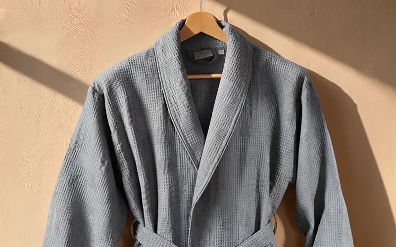 Turkish Unisex Cotton Waffle Bathrobe 1 PC - Grey ( S / M )