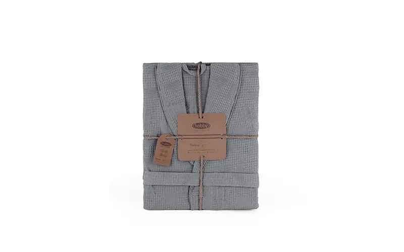 Turkish Unisex Cotton Waffle Bathrobe 1 PC - Grey ( S / M )