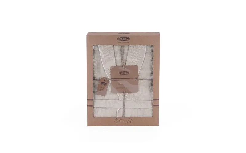 Turkish Unisex Cotton Waffle Bathrobe 1 PC - Beige ( L / XL )