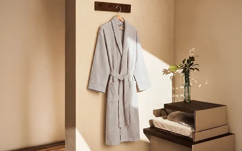 Turkish Unisex Cotton Waffle Bathrobe 1 PC - Beige ( S / M )
