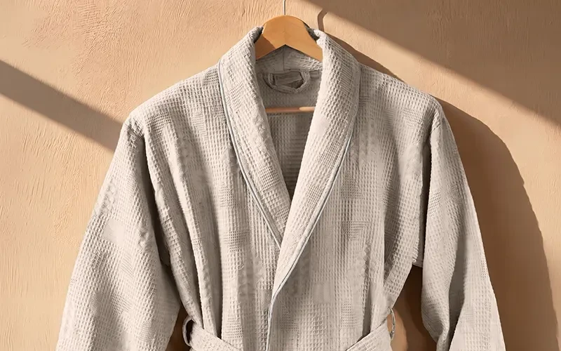 Turkish Unisex Cotton Waffle Bathrobe 1 PC - Beige ( L / XL )