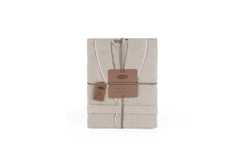 Turkish Unisex Cotton Waffle Bathrobe 1 PC - Beige ( L / XL )