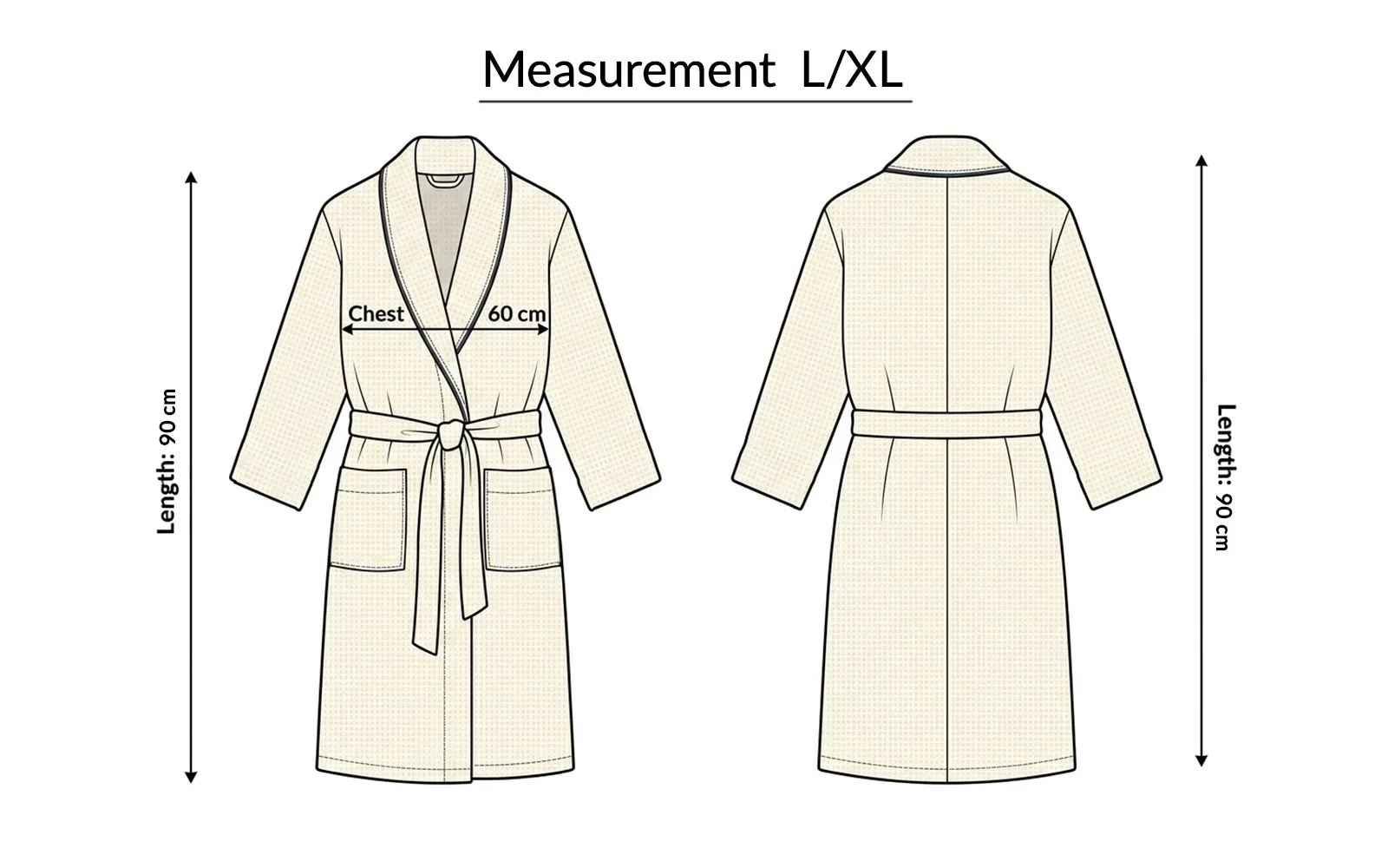 Turkish Unisex Cotton Waffle Bathrobe 1 PC - Beige ( L / XL )
