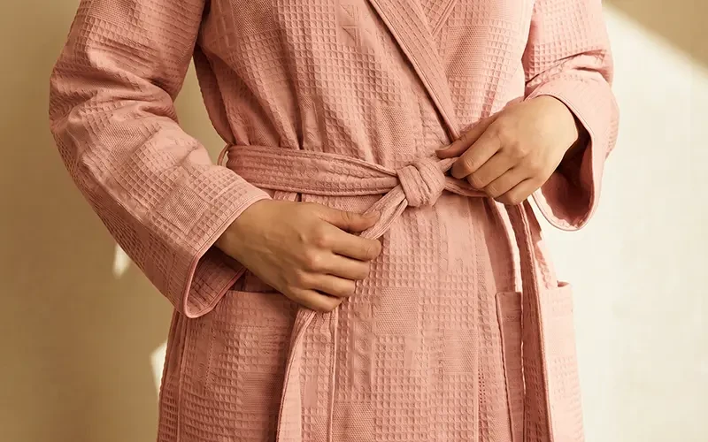 Turkish Unisex Cotton Waffle Bathrobe 1 PC - pudra ( L / XL )