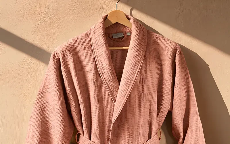 Turkish Unisex Cotton Waffle Bathrobe 1 PC - pudra ( L / XL )