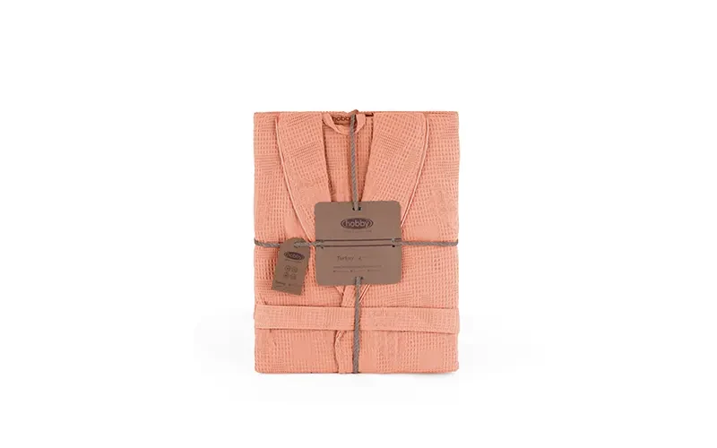 Turkish Unisex Cotton Waffle Bathrobe 1 PC - pudra ( S / M )
