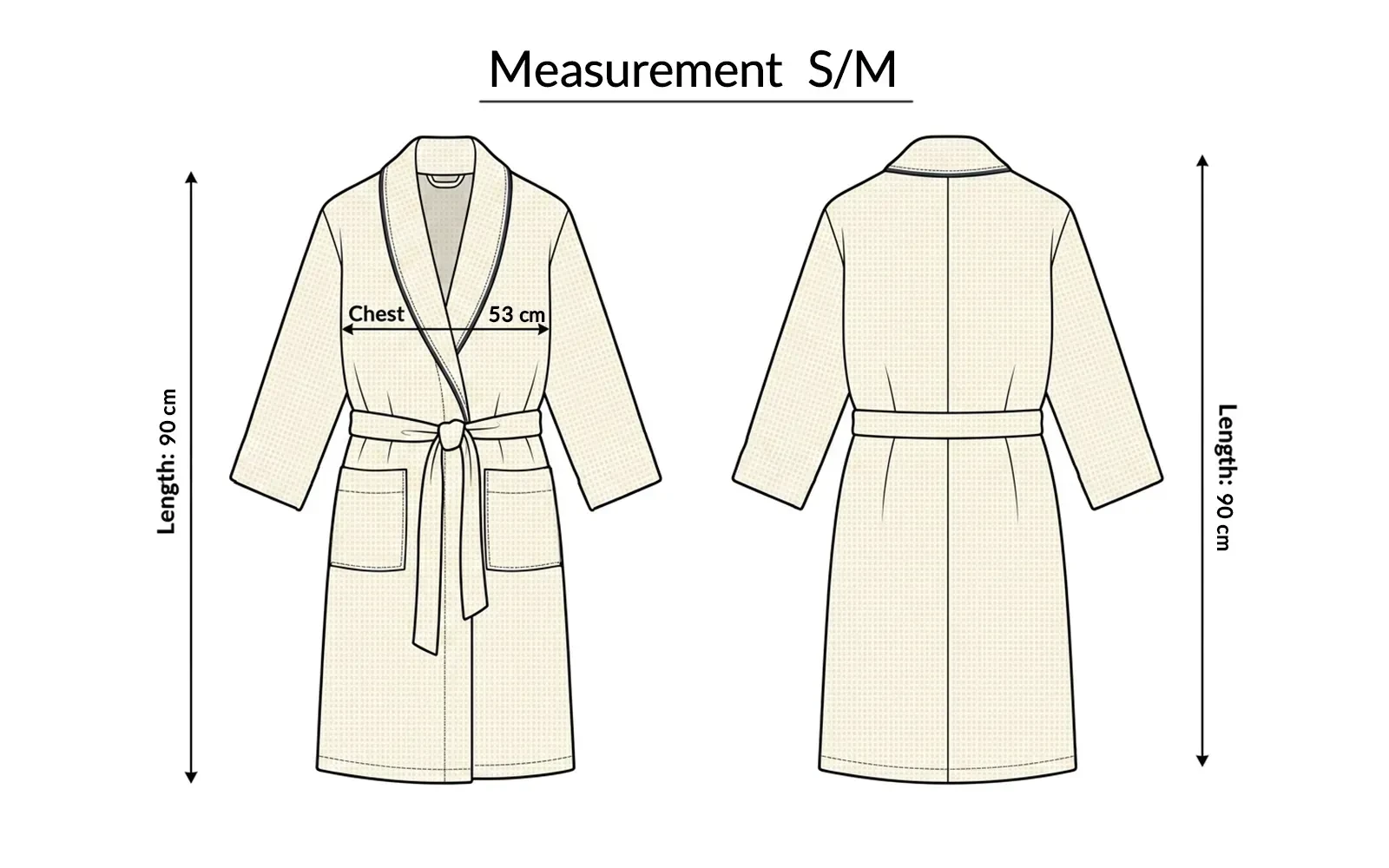 Turkish Unisex Cotton Waffle Bathrobe 1 PC - pudra ( S / M )